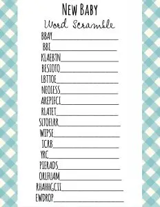 Words for a Baby Shower Word Scramble