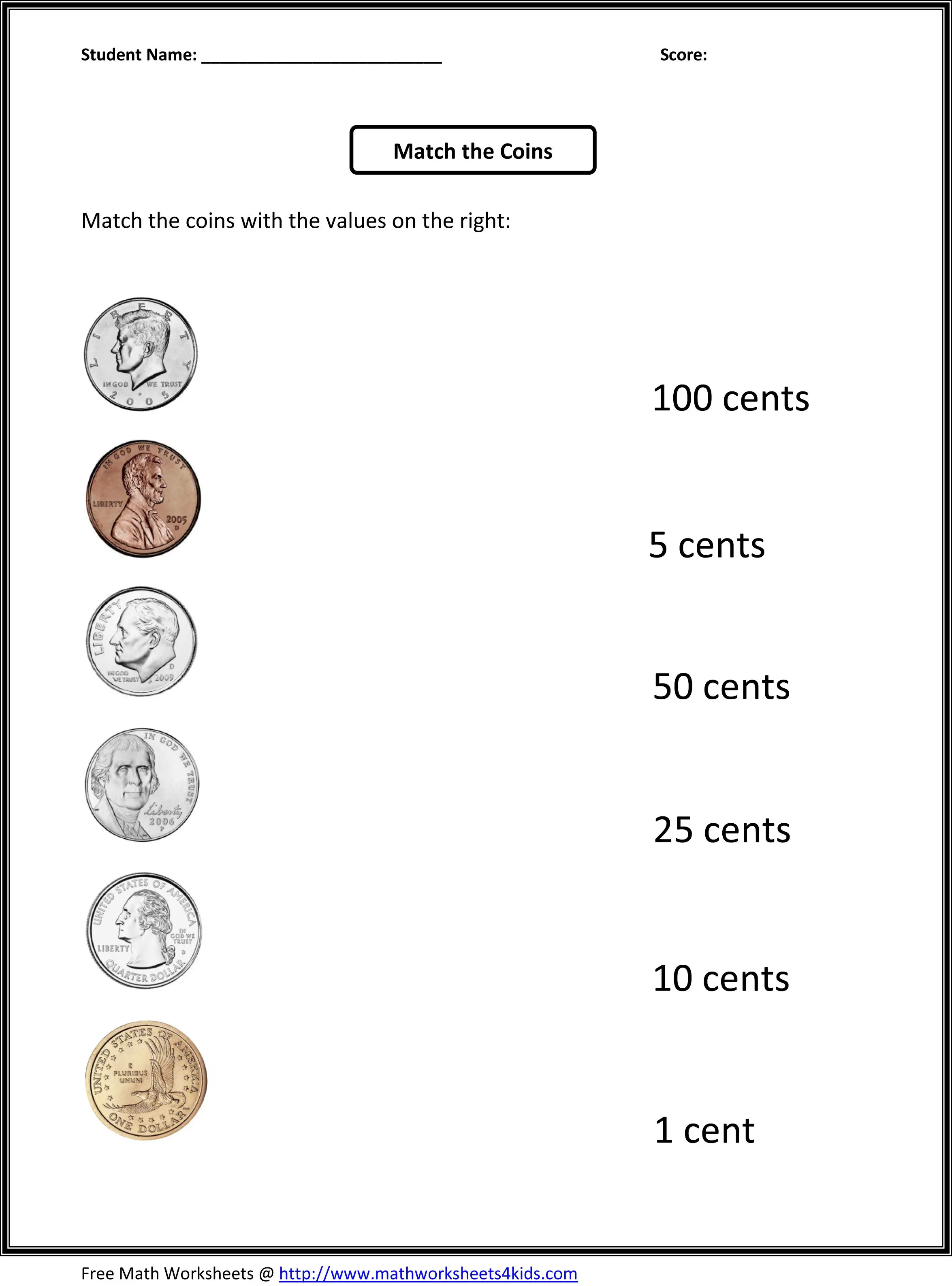 Coin Math Worksheets Free