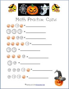 Halloween Money Worksheets