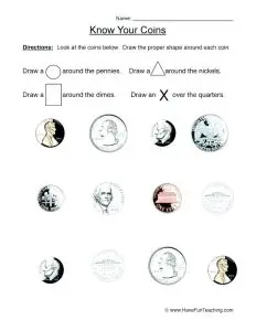 Identify Coins Worksheets