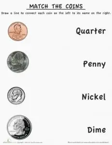 Identifying Coin Worksheets