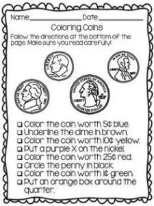 Identifying Coins and Values Worksheet