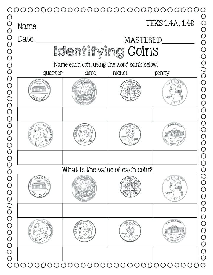 Identify Coin Values Worksheets