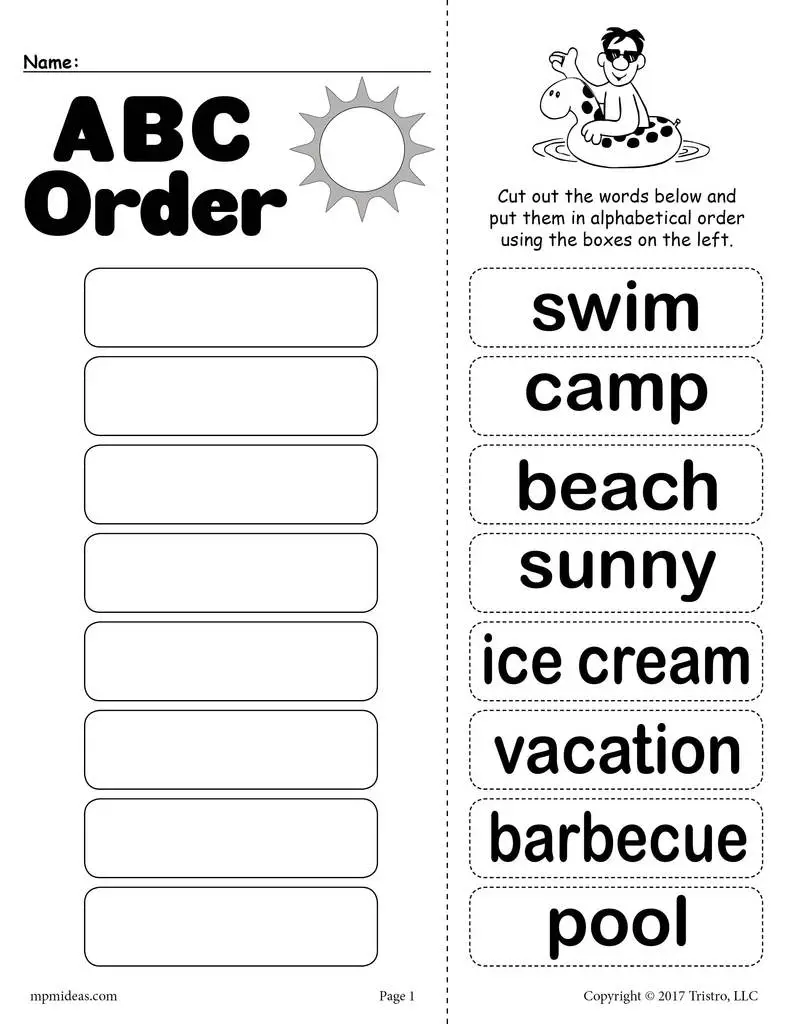 Alphabetical Order Worksheet For First Grade