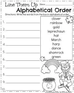 Arranging Words in Alphabetical Order Worksheet for Grade 1