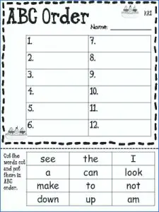 Cut and Paste Alphabetical Order Worksheets