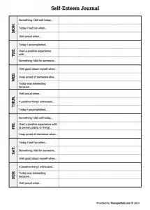 Self Esteem Therapy Worksheets