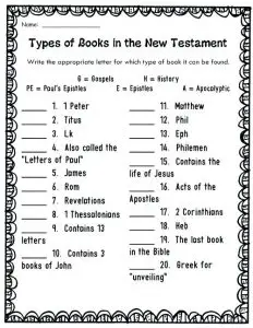 Books of the Bible Worksheet