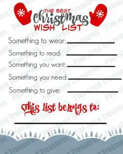 Christmas Gift Exchange Wish List