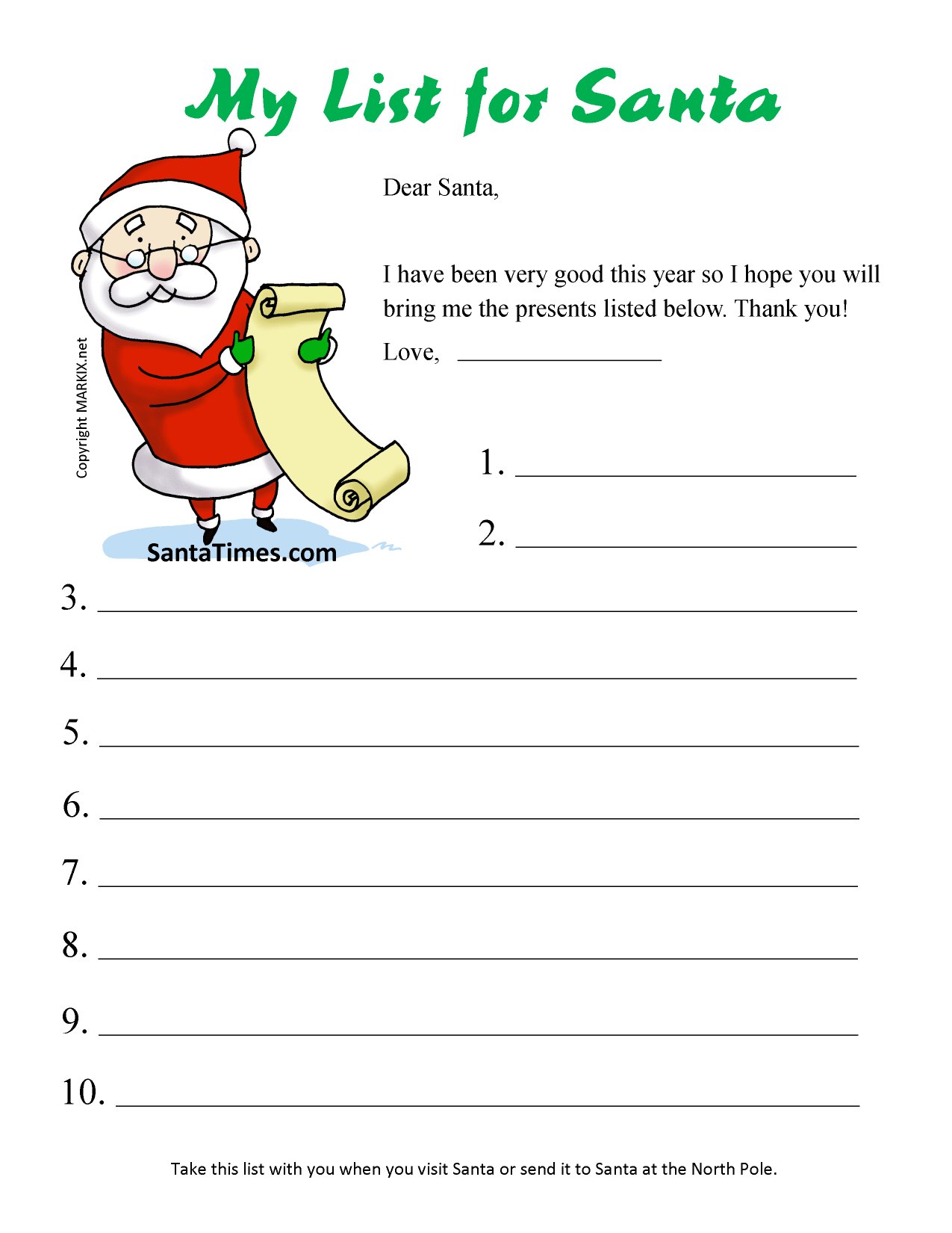 Dear Santa Christmas Wish List