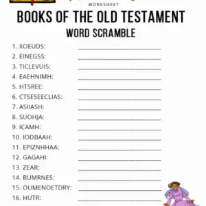 Old Testament Books of the Bible Worksheet