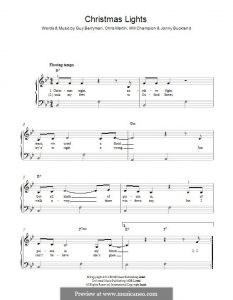 Christmas Lights Coldplay Piano Sheet Music with Lyrics Free Download