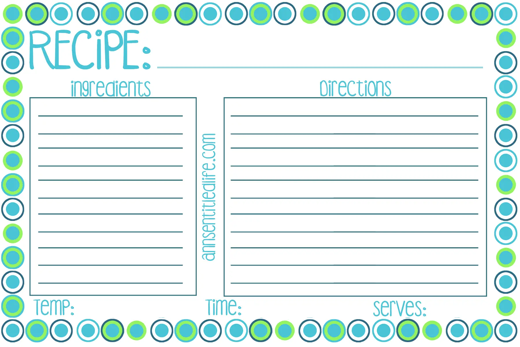 Template Recipe Cards Printable