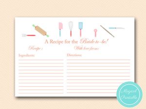 Recipe Cards for Bridal Shower Printable