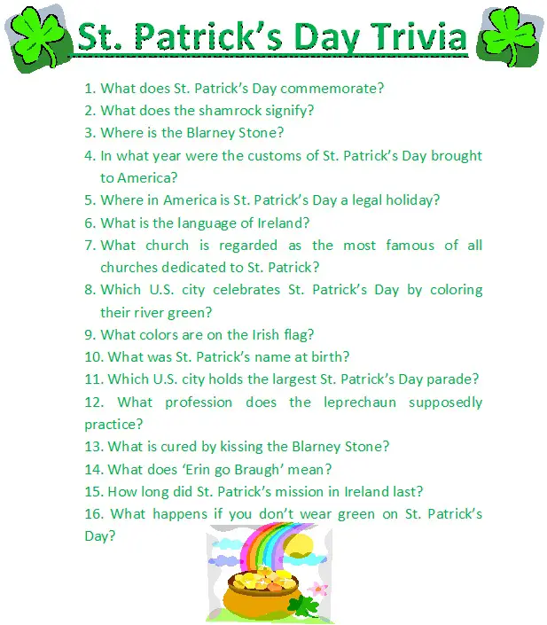 St Patricks Day Trivia Questions And Answers Printable Printable Word