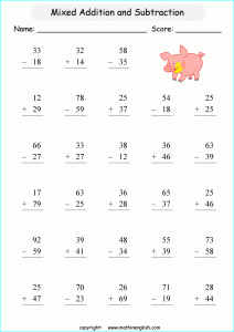 Addition and Subtraction within 100 Worksheets