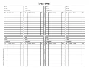 Baseball Lineup Card