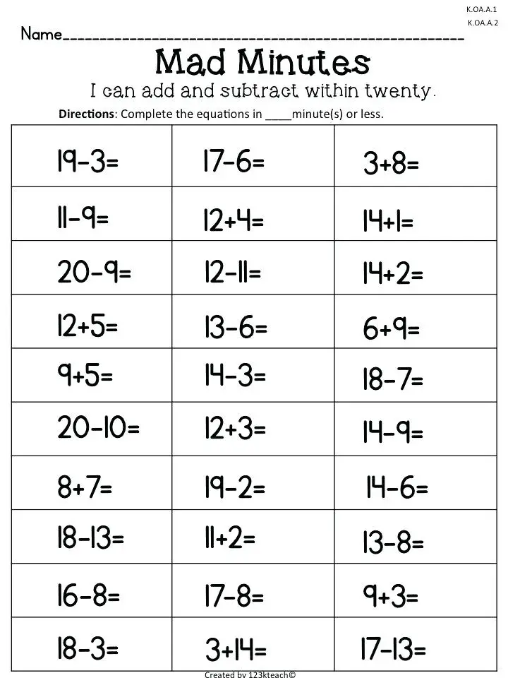 Addition And Subtraction Fact Practice Worksheets