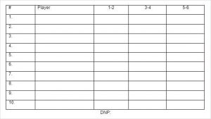 Batting Order Lineup Card