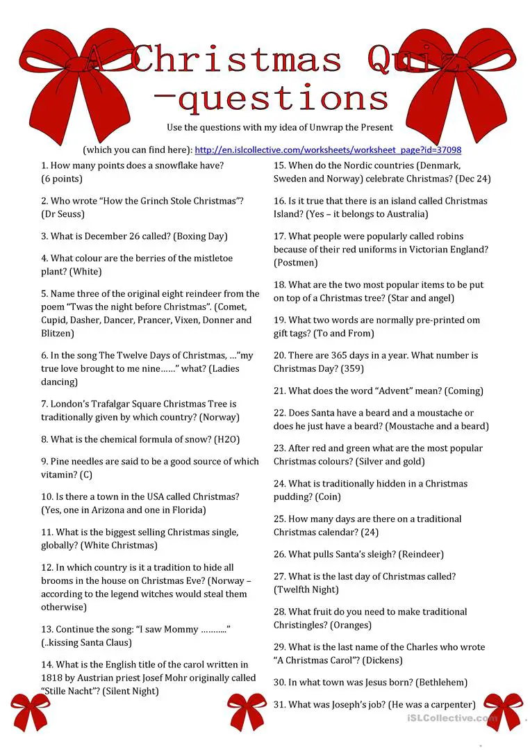 Holiday Movie Trivia Questions And Answers Printables