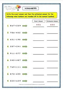Estimation Addition and Subtraction Worksheets