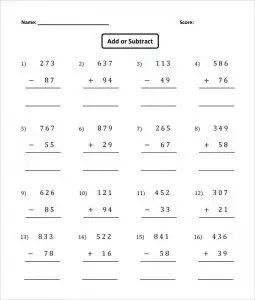 Free Addition and Subtraction Worksheets