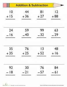 Free Math Worksheets for Kindergarten Addition and Subtraction