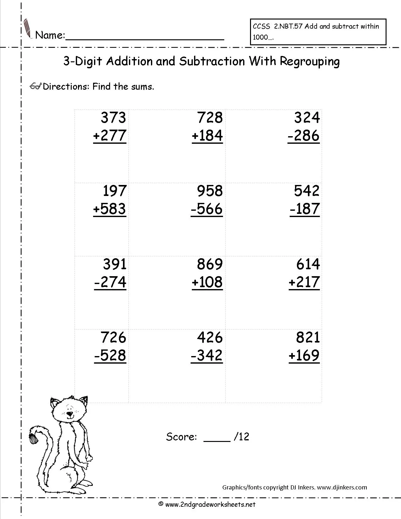 70 Addition and Subtraction Worksheets Kitty Baby Love