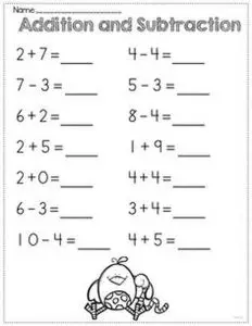 Free Printable Kindergarten Addition and Subtraction Worksheets