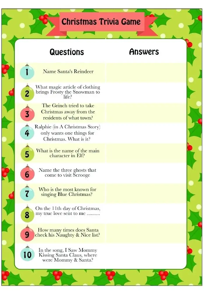 Christmas Trivia For Kids Printable 2023 Cool Top Awesome List of