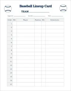 Printable Baseball Lineup Card