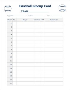 Printable Baseball Lineup Card