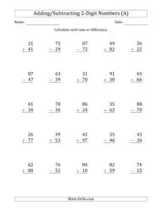Single and Double Digit Addition and Subtraction Worksheets