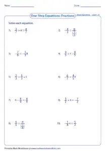 Solving Fraction Equations Addition and Subtraction Worksheets