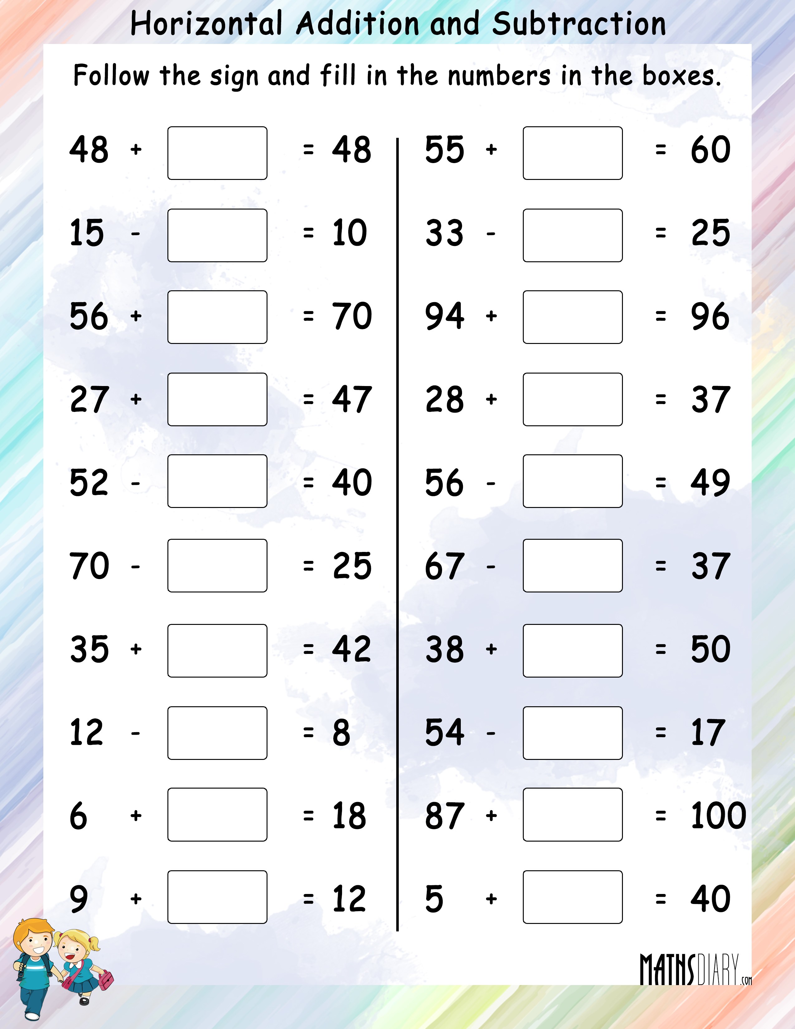 70 Addition And Subtraction Worksheets Kitty Baby Love