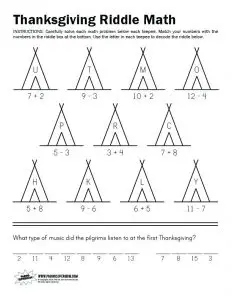 Thanksgiving Addition and Subtraction Worksheets