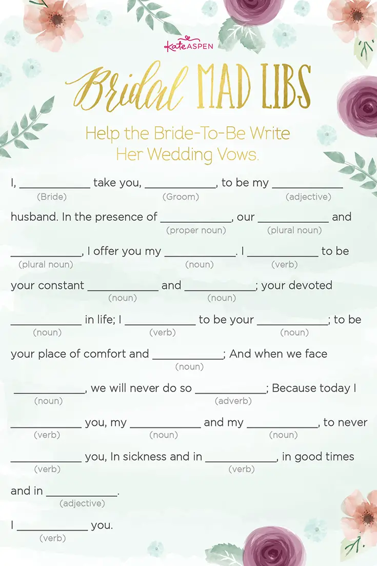 Free Printable Funny Wedding Mad Libs Template