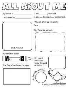All About Me Activity Worksheet