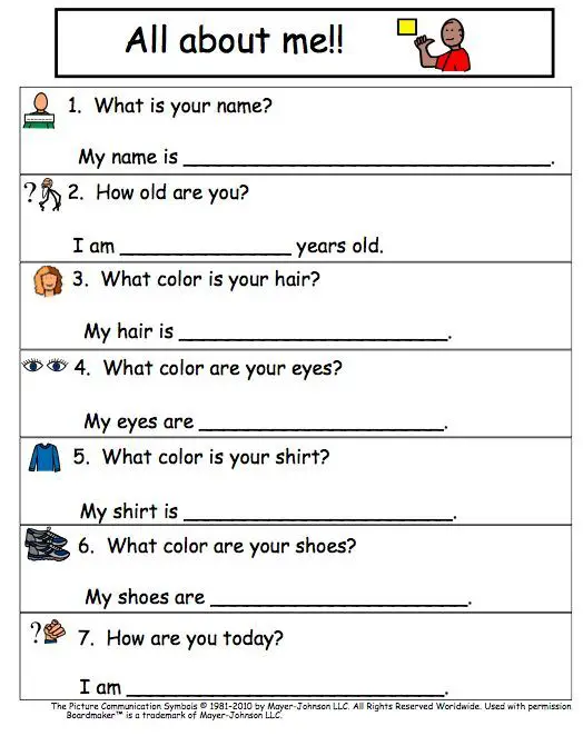 English Worksheet For Autism