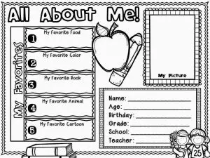 All About Me Back to School Worksheet