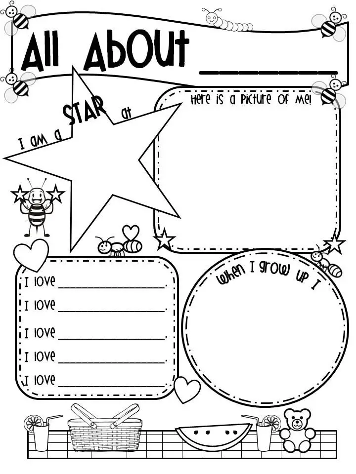 33 Pedagogic 'All About Me' Worksheets | KittyBabyLove.com