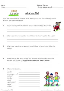 All About Me Worksheet for Teenagers