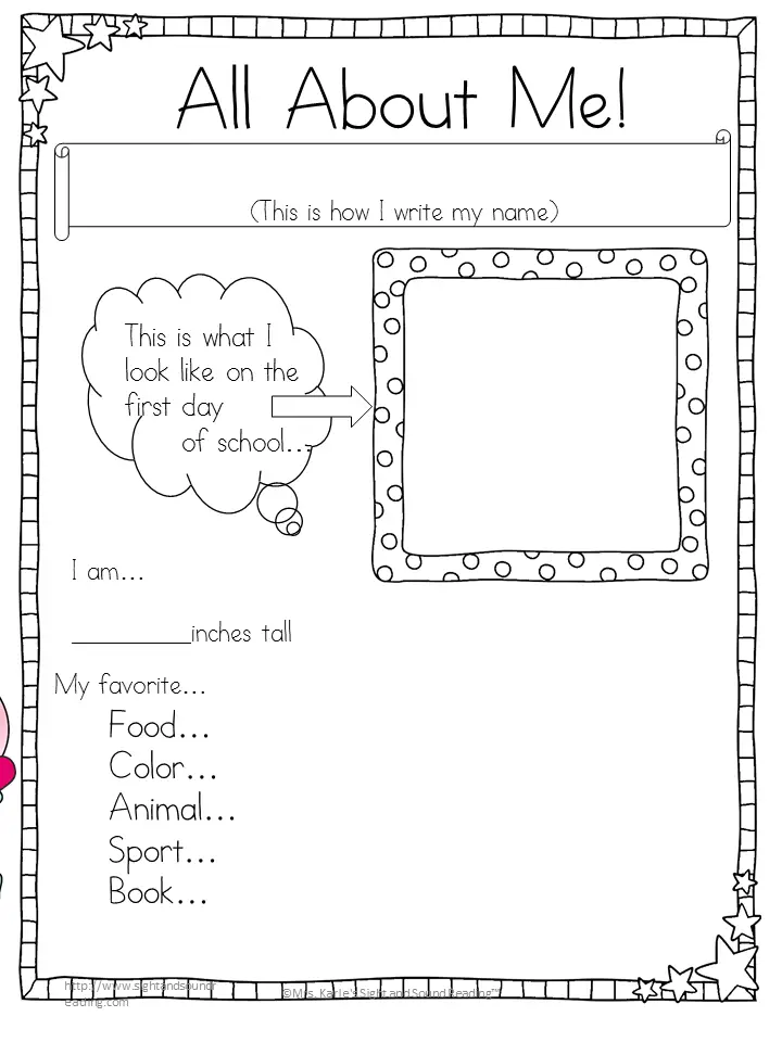 33 Pedagogic 'All About Me' Worksheets | KittyBabyLove.com