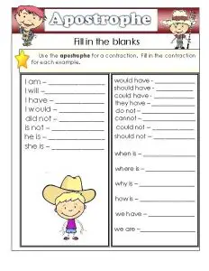 Apostrophe Contractions Worksheets Ks2