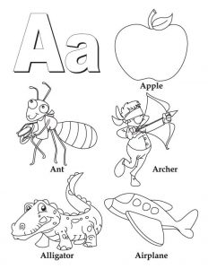 Beginning Sound Letter A Coloring Worksheets for Kindergarten