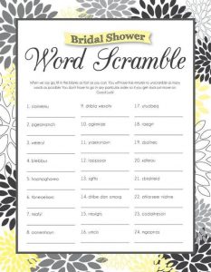 Bridal Shower Scramble Words and Answers