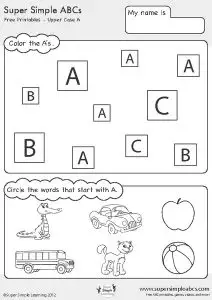 Circle Letter A Matching Worksheets for Kindergarten
