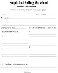 College Goal Setting Worksheet