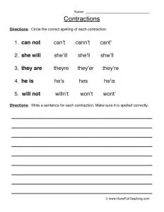 Contraction Worksheets 3rd Grade Free