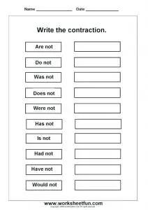 Contraction with Not Worksheets 4th Grade
